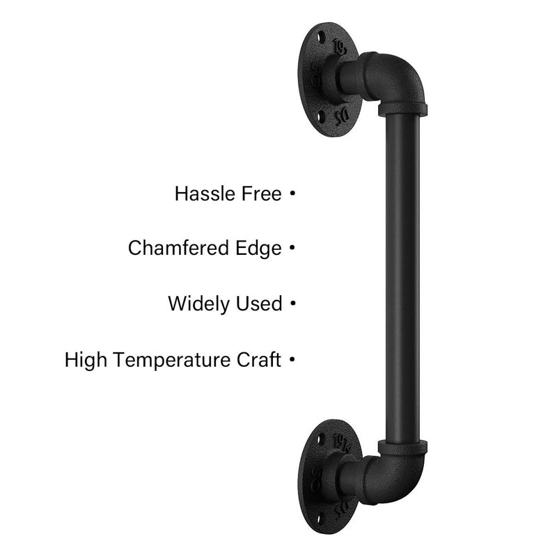 SMARTSTANDARD 11â€ Pipe Barn Door Handle, Black Rustic Industrial Grab Bar, Towel Bar, Handrail and Pull for Stairs, Gate, Garage - Image 4